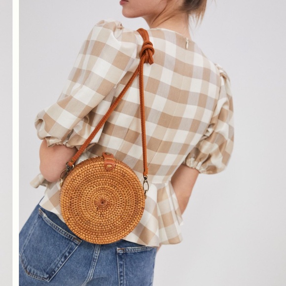 Plaid Puff Sleeve Peplum Top - Picture 2 of 12